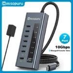 Minisopuru Powered USB C Hub 10Gbps 7 in1 Type c HUB Fast Charging Adapter for MacBook Pro Air iMac iPad Phone USB Hub