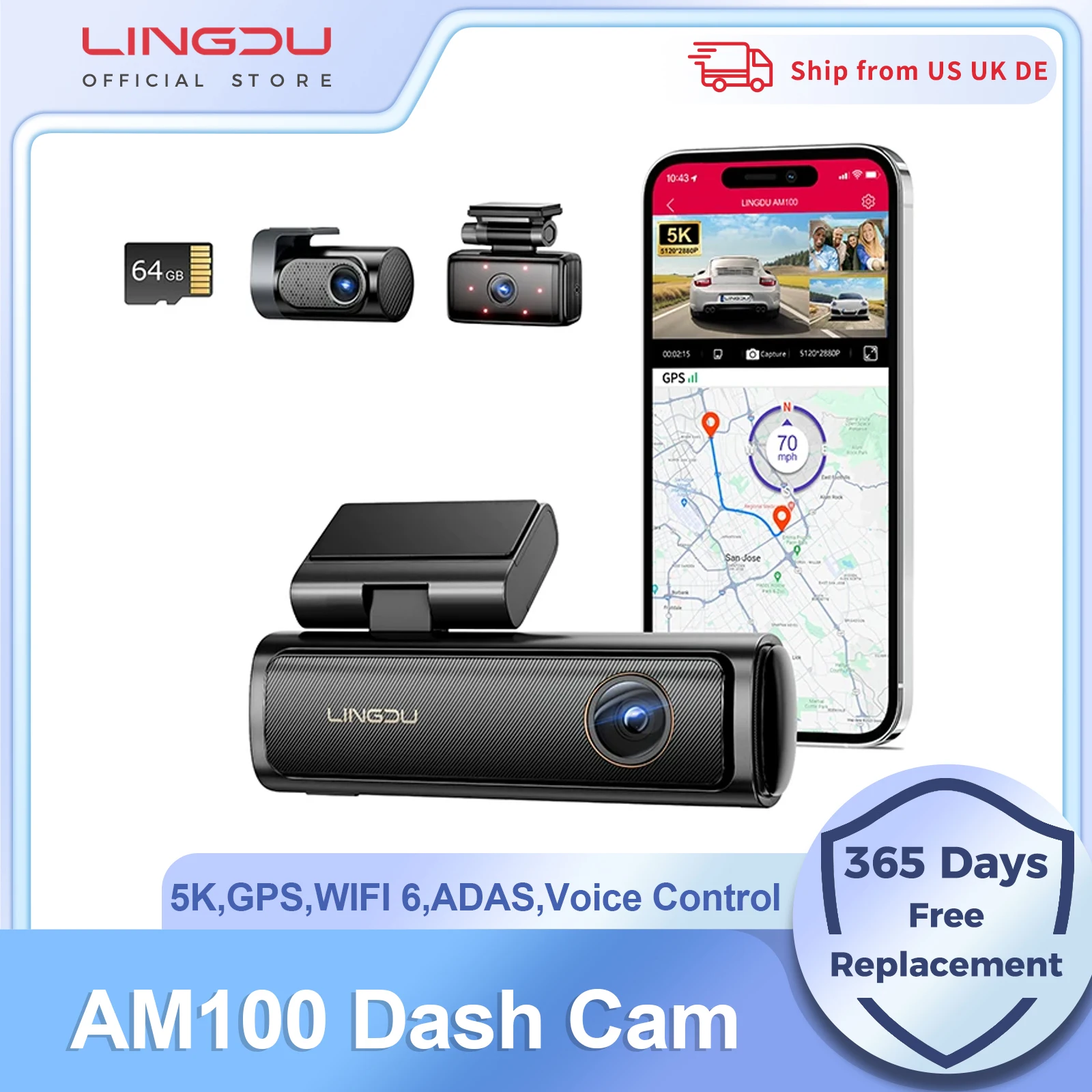 S536eaead28ad47529a18d9ec5e5bd467E.webp LINGDU Dash Cam AM100 UHD 4K Built-in GPS ADAS Car Camera 24H Parking Motion Front Cam 150FOV Car DVR WIFI & App Control 블랙박스 - Image 1