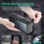 PSOOO 63200mah 4 Strong Lights Mobile Portable Charger Battery Powerbank Built In Cable Waterproof Hand Crank Solar Power Bank
