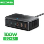 Rocoren USB Charger 100W GaN Charger 6-ports Desktop Fast Charging Type C Charger Portable Power Station For iPhone Xiaomi POCO