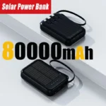 80000mAh Portable Solar Power Bank 4 in 1 Built in Cables Comes with LED Lights Mini External Battery Charger For Xiaomi iPhone