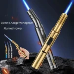 2025 New Outdoor Windproof Butane Gas Lighter Turbo Torch Blue Strong Flame Jet Metal Lighter Barbecue Welding Tool