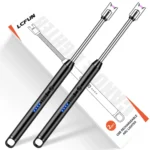 LcFun Candle Lighter Electric Arc Windproof Lighters, USB Rechargeable Lighter with LED Battery Display, 2 Pack Long Lighter