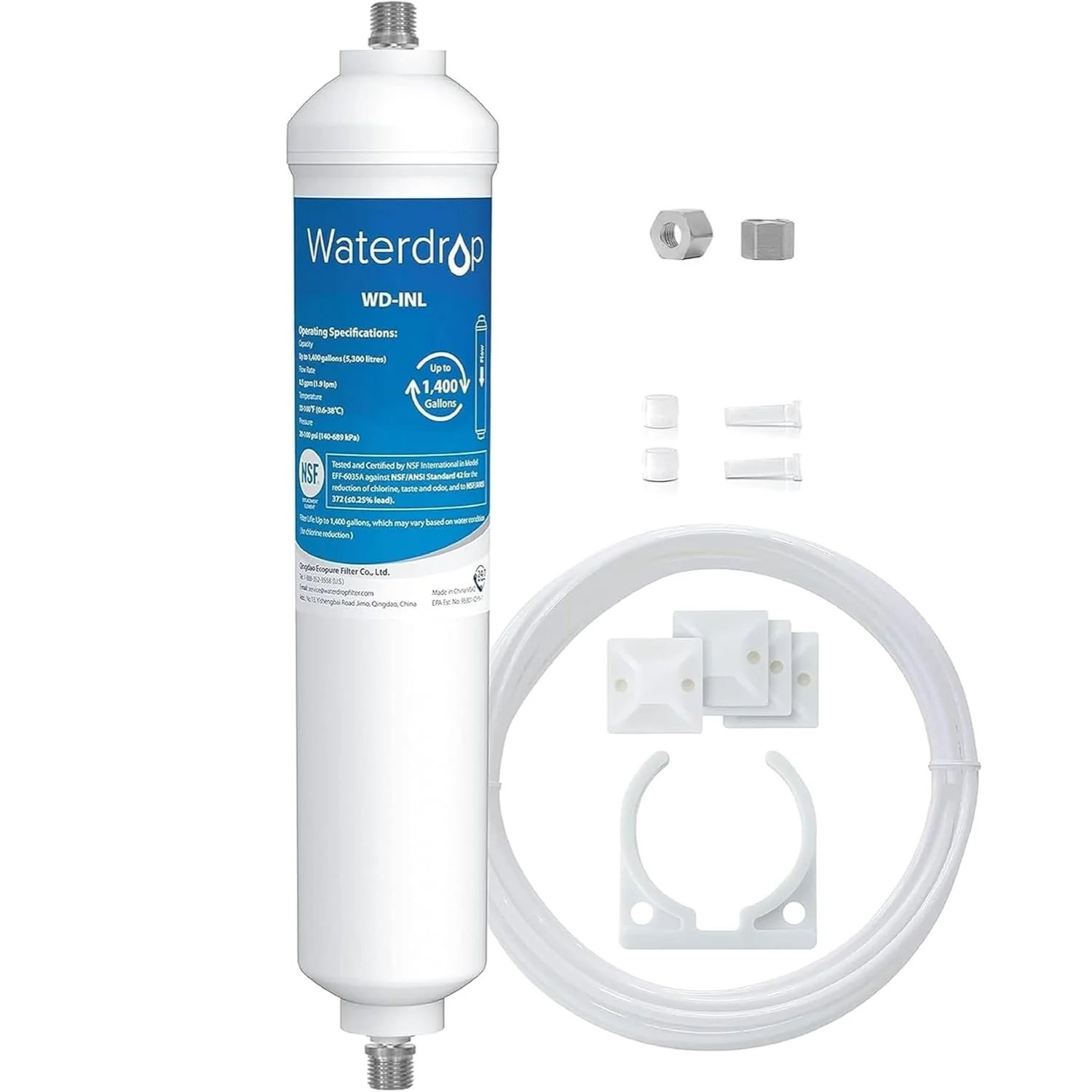 S0c29f0e24f0b46bf891a39705302785f5.webp Waterdrop Inline Water Filter for Refrigerator and Ice Maker, NSF Certified High Capacity Drinking Water Filtration System with - Image 1