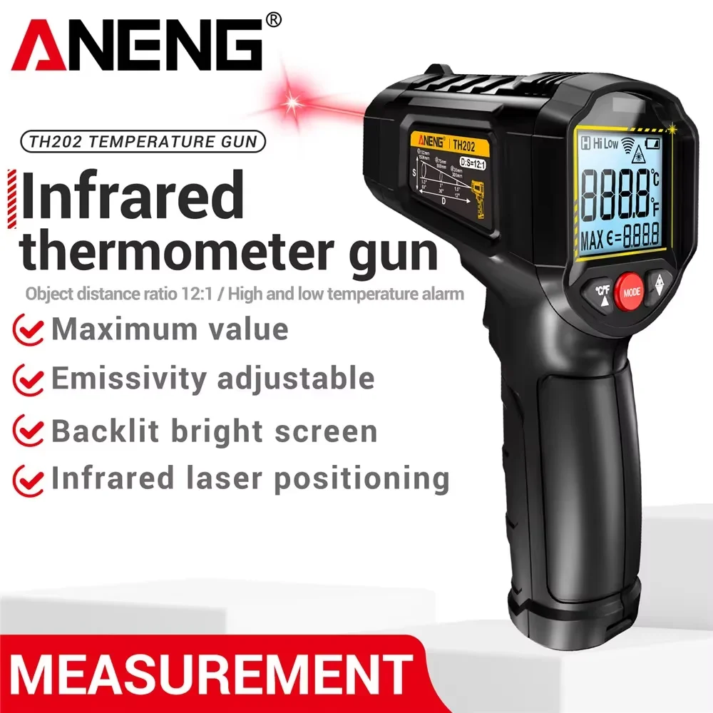 S10981a942d9d4d0c96f9b2c92f383aa2C.webp ANENG TH202 Infrared Thermometer Hygrometer Non-contact Sensing -50~600℃ Temperature Gun LCD Backlit Display Screen Pyrometer Te - Image 1