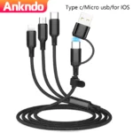 ANKNDO 3 In 1 Fast Charging Cord For Micro USB Type C Charger Cable 1.2m Multi Usb Port Multiple Usb Charging Cord