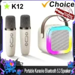 Portable K12 Karaoke Machine With 2 Wireless Microphones Wireless RGB Lights Gift Speaker Set,Home Karaoke For Party Birthday