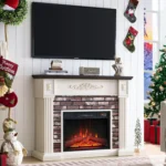 43" electric fireplace, mantel, electric fireplace heater, stacked stone surround, remote control, adjustable flame level