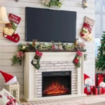 45" clamshell electric fireplace with mantel, electric fireplace heater, remote control, living room, adjustable flame level