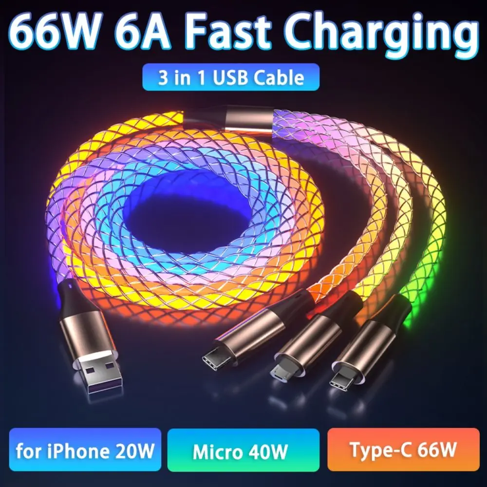 S4fc99542b4014cb1964357de65c97241u.webp 66W 6A RGB Fast Charging Cable Fast Charging Type C/Micro USB/USB RGB Streamer Glowing Line RGB Colorful Streamer - Image 1