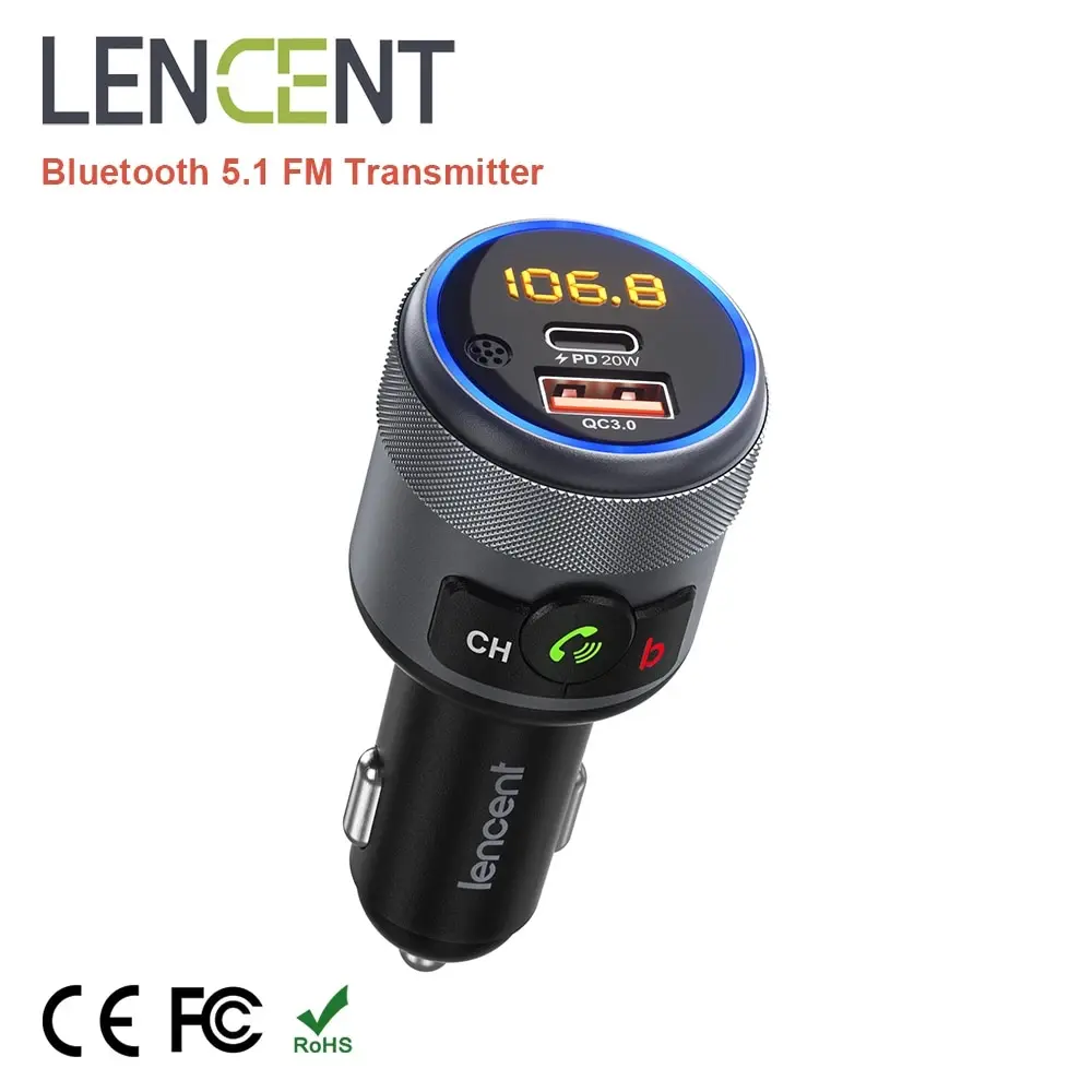 S67a45a1a263d444c833229aa08fb7370Z.webp LENCENT FM Transmitter Car Bluetooth 5.1 Modulator WithType C PD 20W and QC3.0 18W Car Fast Charger MP3 Player Radio Car Kit - Image 1