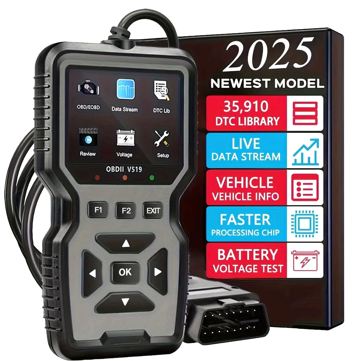 S6d2d0933fa0c434b914459c30cc275092.webp Professional Obd2 Diagnostic Tool Heavy Duty Vehicle Repair Tool - Code Reader/Resetter, Supports Real-Time Data Stream, No Battery Required, Compatible with Vehicles 1996 and up (Obdii/Eobd, Mode 6/8), Suitable for Mechanics, DIY Car Repair, Trucks, Motorcycles, Suvs - Compact Design, User-Friendly - Image 1