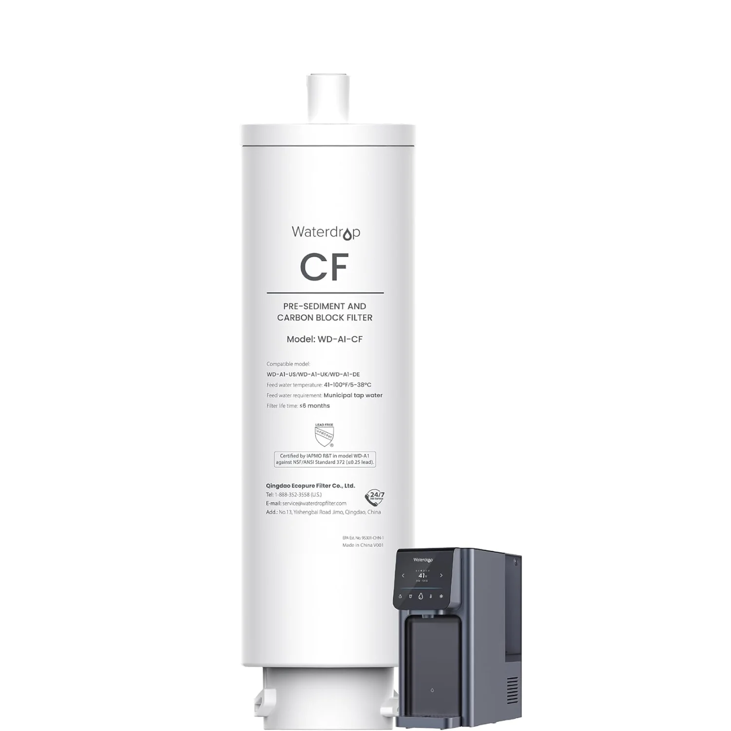 S722b3b9d0fc14d4795100b44b6f2de0fe.webp Waterdrop WD-A1-CF Filter, Replacement for WD-A1 Countertop Reverse Osmosis Hot and Cold water Dispenser, 6-month Lifetime - Image 1