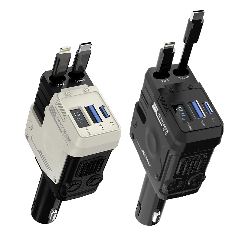 S9911bb82c1824f6fb03072b8ccf07cb9c.webp NEW 120W Car Charger 4 in 1 Retractable Car Cigarette Lighter Adapter USB Type C Fast Charging Cable for iPhone Huawei Samsung - Image 1