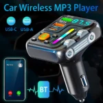 Wireless Car Bluetooth MP3 Player Car FM Transmitter Hi-Fi Audio and Music Light Bar Double Roller Design Car Charger