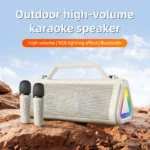 60W  Karaoke Machine with 2 Rechargeable Microphones, Wireless Loud Bass Bluetooth Speaker for Adults, Support USB/TF/AUX