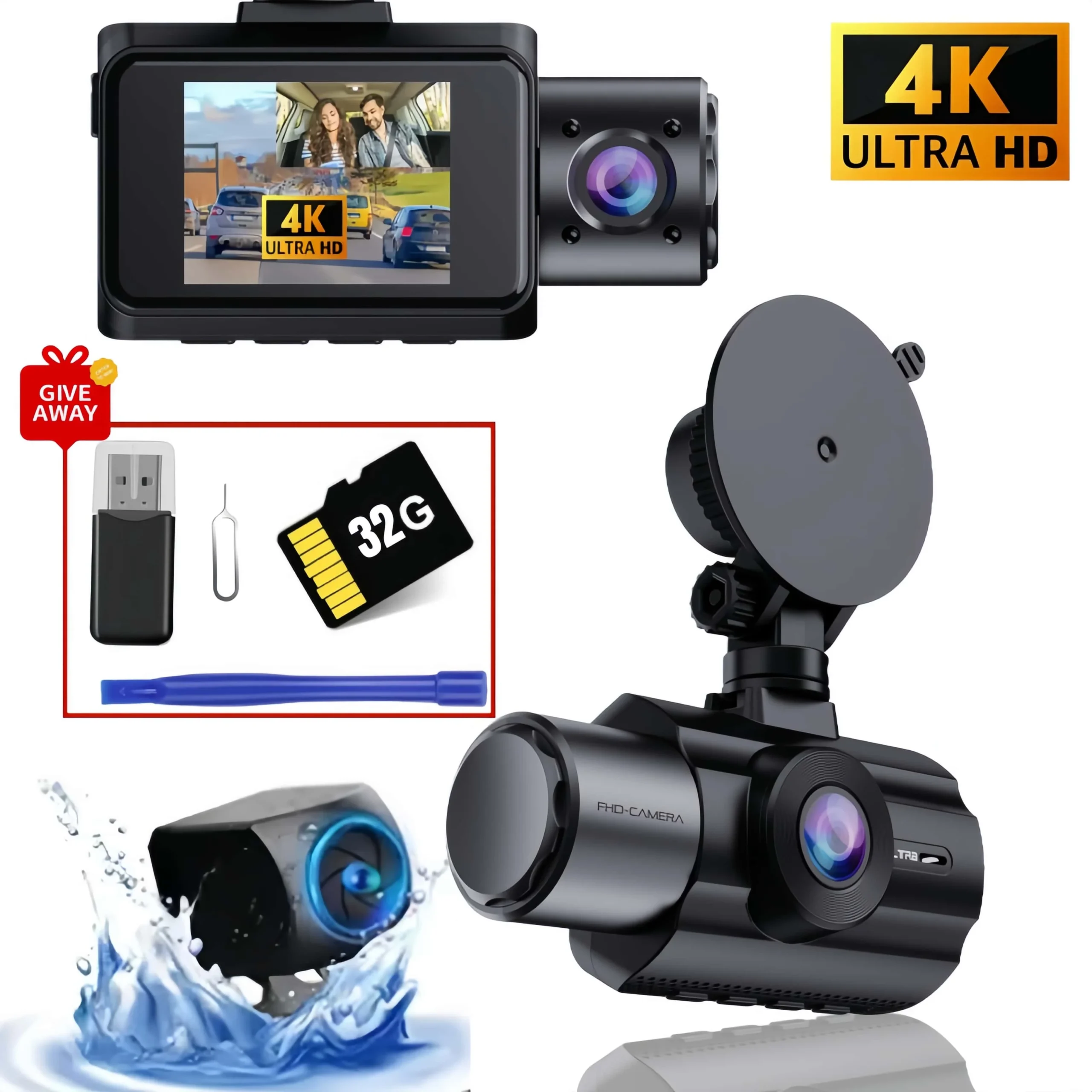 Sc0b9ecbfe8f84a6eb7a1193c84697903a.webp 4K 3 Channel Dash Cam with 2" IPS Screen, IR Night Vision, Loop Recording, G-Sensor, Parking Monitor - Vehicle DVR Recorder - Image 1