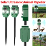 Solar Ultrasonic Deer Repellent Device with LED Flashing Lights Squirrel Repellent for Deer Squirrels Cats Dogs Raccoons Rabbits