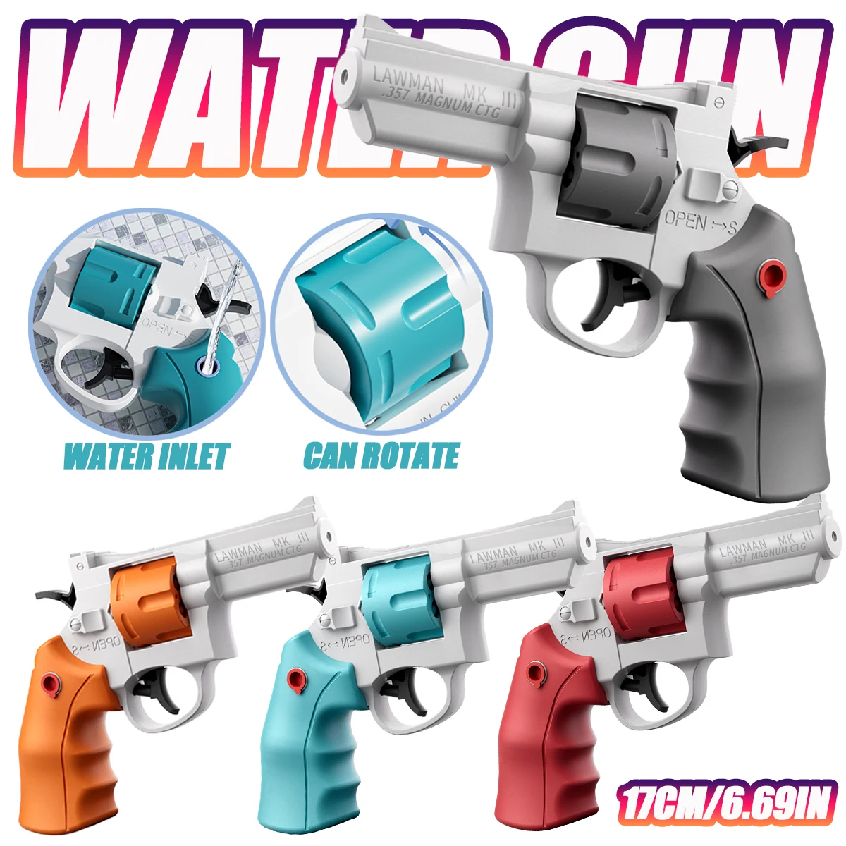 S139ce1bf93f541158065f0e8d0eda84al.webp Revolver Water Gun Toys, Summer Outdoor Beach Pool Toy, Role-Playing Sheriff Pistol, Kids Birthday Party Gift - Image 1