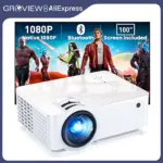 GROVIEW 1080P Bluetooth Mini Projector, 9500 LUX, Portable Outdoor Projector with 100” Screen, VGA/HDMI/USB/SD/PS5 Compatible