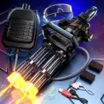 Gatling Electric Water Gun for Adults, New Double BarrelSquirt Gun with Rotating and LED Light, Long RangeAutomatic Water Guns